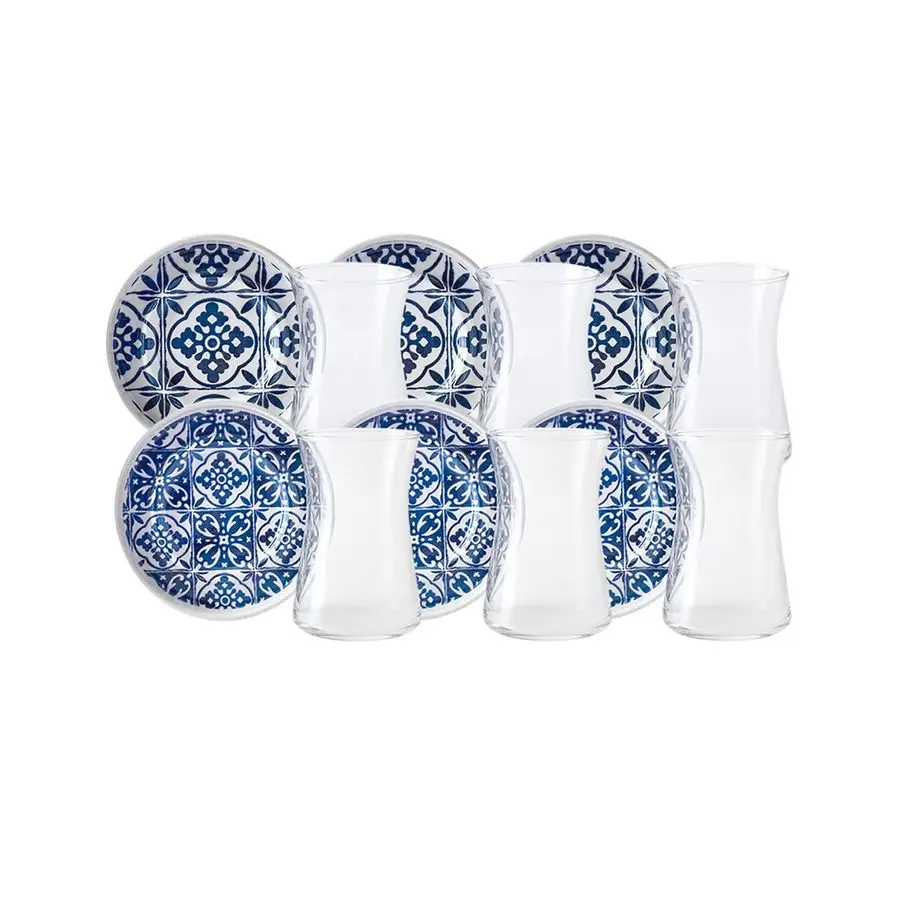 

Mavili Turkish Tea Cups Set 12 Piece Turkish Tea Glasses and Stoneware Saucers Authentic Glass Drinking Sets for 6 People Ideal