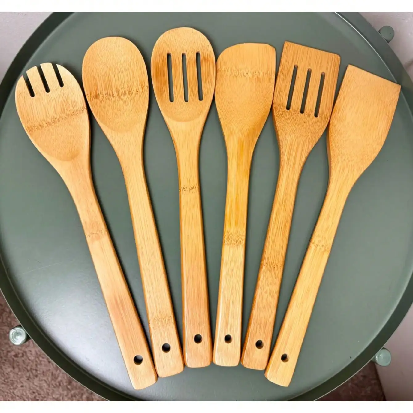 6-Piece Wooden Utensil Set - Natural Bamboo Spoons & Spatulas for Cooking, Kitchen Gadgets, Eco-Friendly Tools