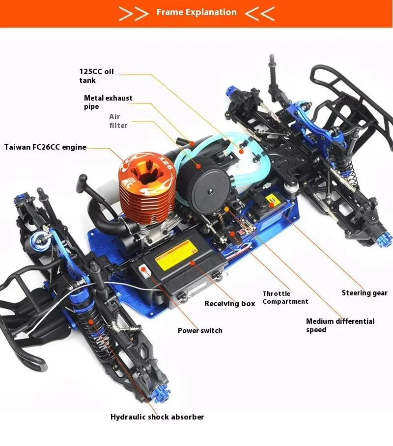 1: 8 Large Scale Fuel Remote-controlled Off-road Model Vehicles Methanol Remote-controlled Gasoline Dual Vehicle Model Toy Gifts