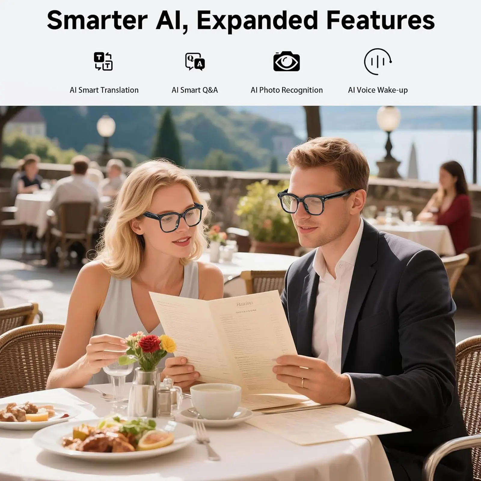 

Camera video glasses, smart translation, object recognition via camera, Q&A interaction, Hi-Fi music, and high-definition calls.