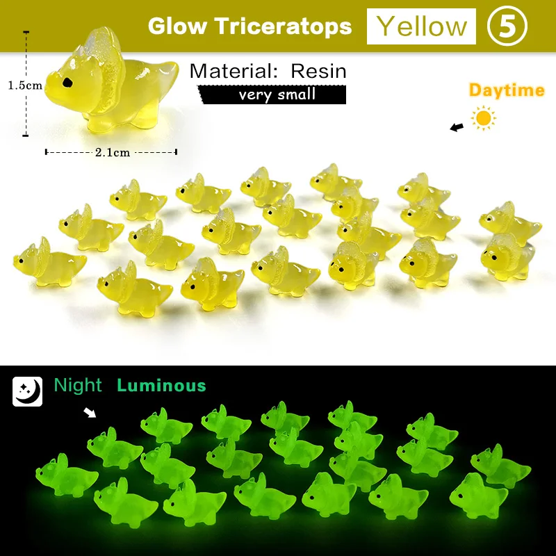 2023 New Luminous Triceratops Dinosaur Glow Resin Figurine Cartoon Animal Model Home Decor Fairy Garden Decoration Accessories