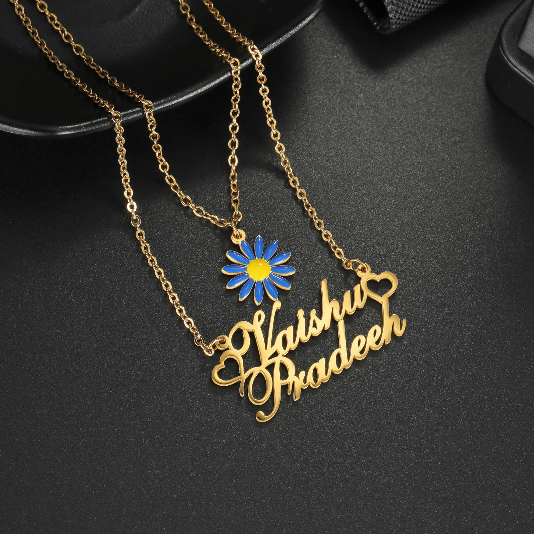 Haiyufly Custom Name Necklace for Women Stainless Steel Personalized Color Oil Flower Handmade Nameplate Link Chain Jewelry Gift image 5