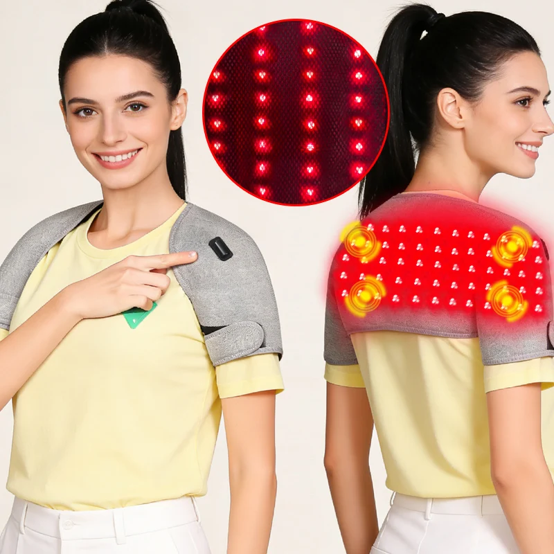 Almofada Térmica com Luz Vermelha, Massageador de Ombros e Manta - 3 Modos de Aquecimento, para Compressão Quente nos Ombros e Costas, Relaxamento Muscular, Conforto nas Articulações