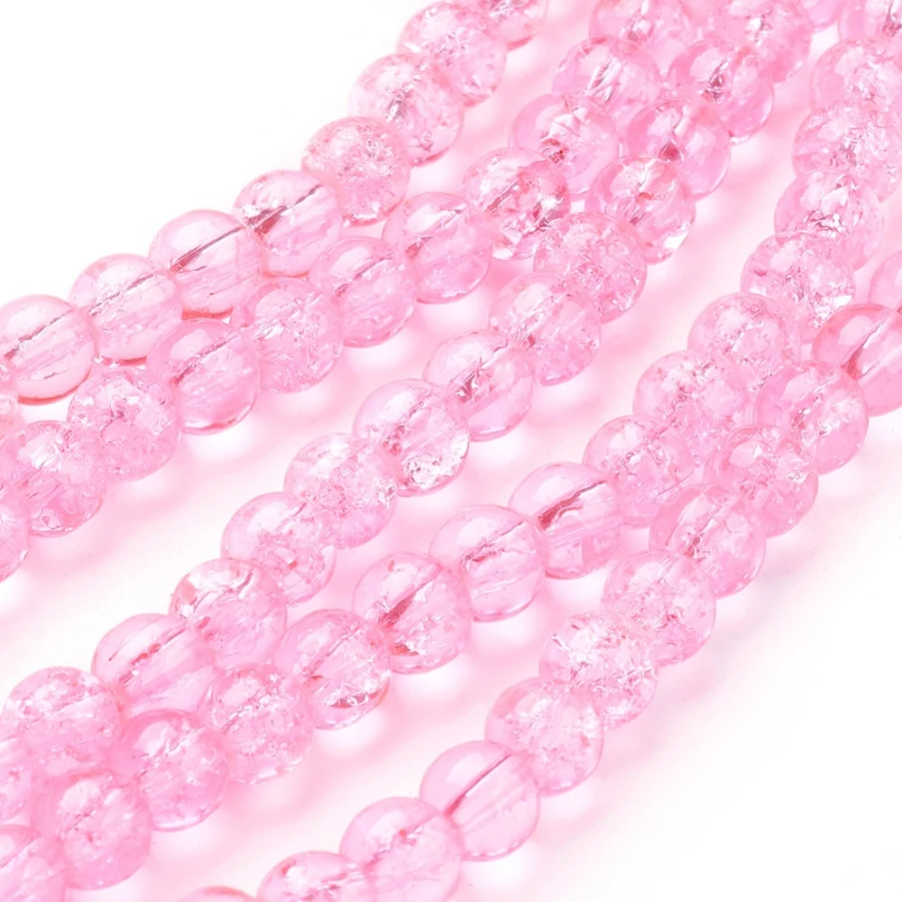 1Strand Crackle Glass Beads Strands Round Hot Pink 6mm Hole: 1.3~1.6mm 31.4 inch