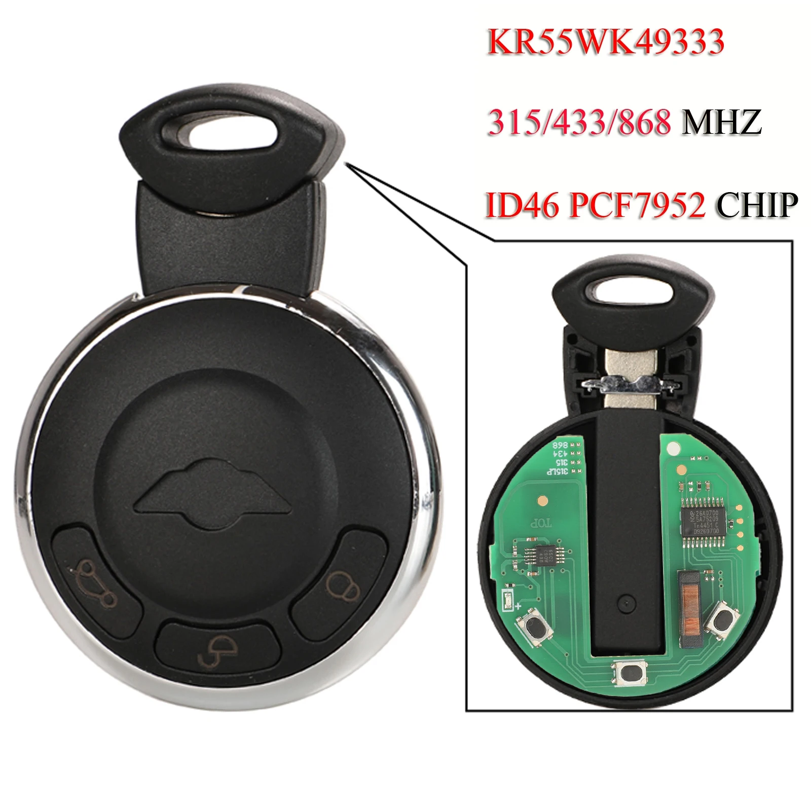 

jingyuqin 10pcs/Lot Remote Smart Car Key For BMW Mini Cooper S ONE D Clubman Cabrio 315/433/868MHz ID46 PCF7953 Chip KR55WK49333