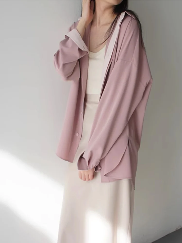 اللون حجب تصميم الشعور طويلة الأكمام فضفاضة تناسب قميص لينة التلبيب الربيع أعلى غير التجاعيد مثالية للنساء TT204 #4