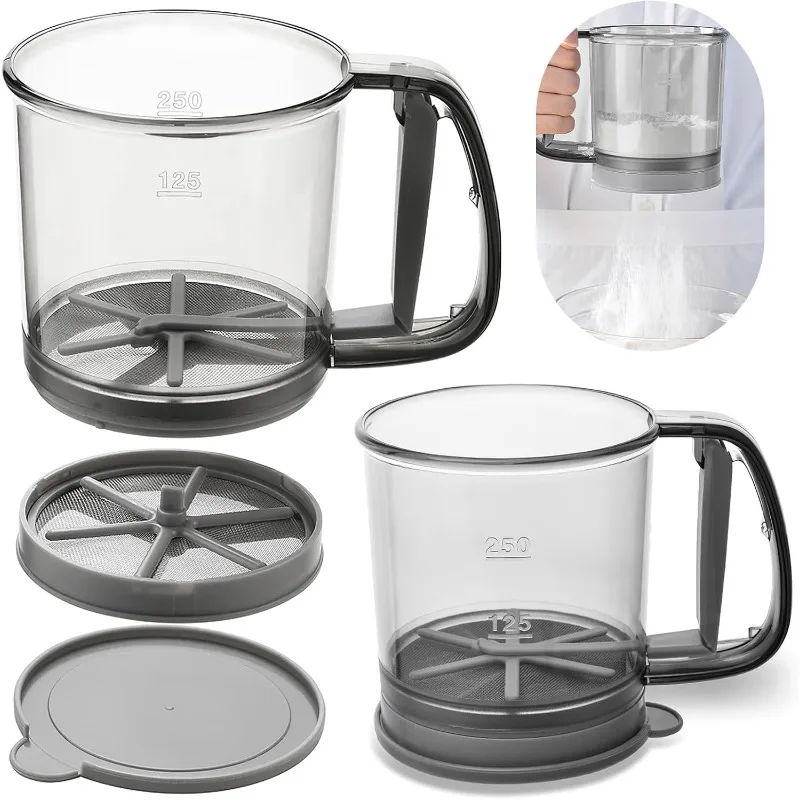 Tamiz de harina semiautomático con diseño de prensa manual, tamiz de harina transparente, herramientas de cocina antiadherentes, accesorios para hornear de panadería