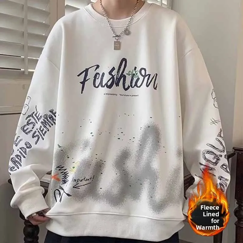 American Style Long Sleeve round Neck Sweatshirt Men's Spring Autumn New Print Casual Top Polyester Fabric Elastic Elasticity