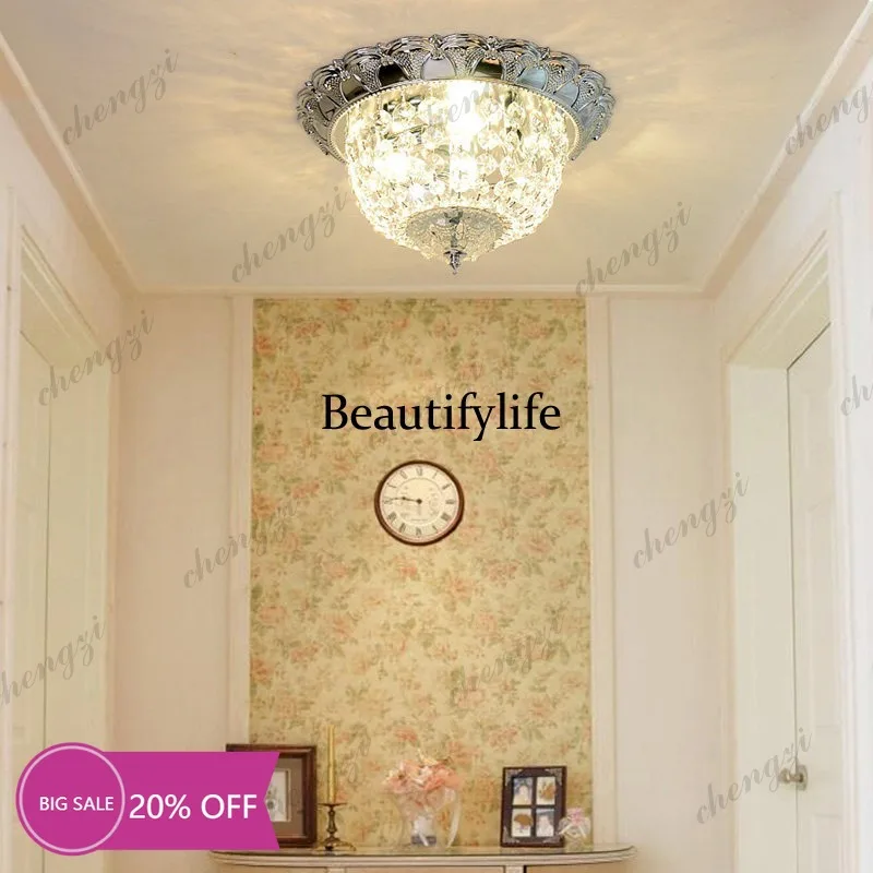 9344 Crystal ceiling lamp creative bedroom light porch aisle three-color dimming LED bulb