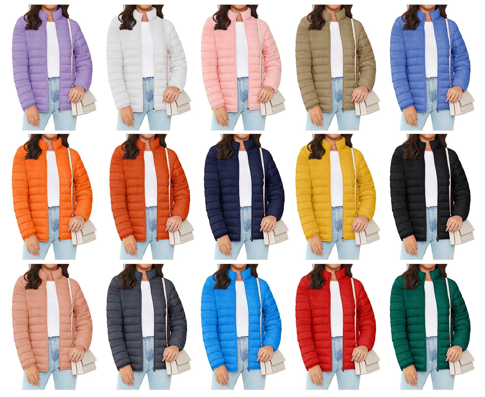 TACVASEN Winter Quilted Puffer Jackets Womens Lightweight Stand Collar Full Zip Up Down Coat Windproof 4 Pockets Thermal Outwear