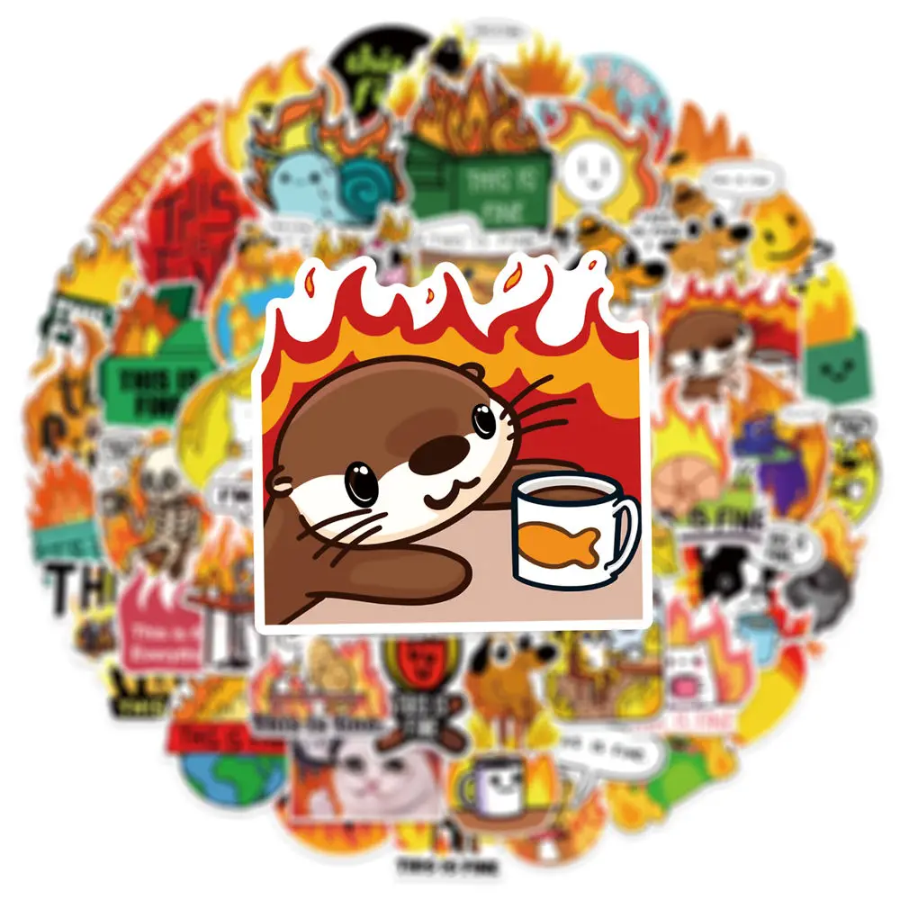 50pcs Vintage Cartoon this is fine Graffiti Stickers Pack Phone Guitar Album Sticker Scrapbooking Supplies Journal Accessories