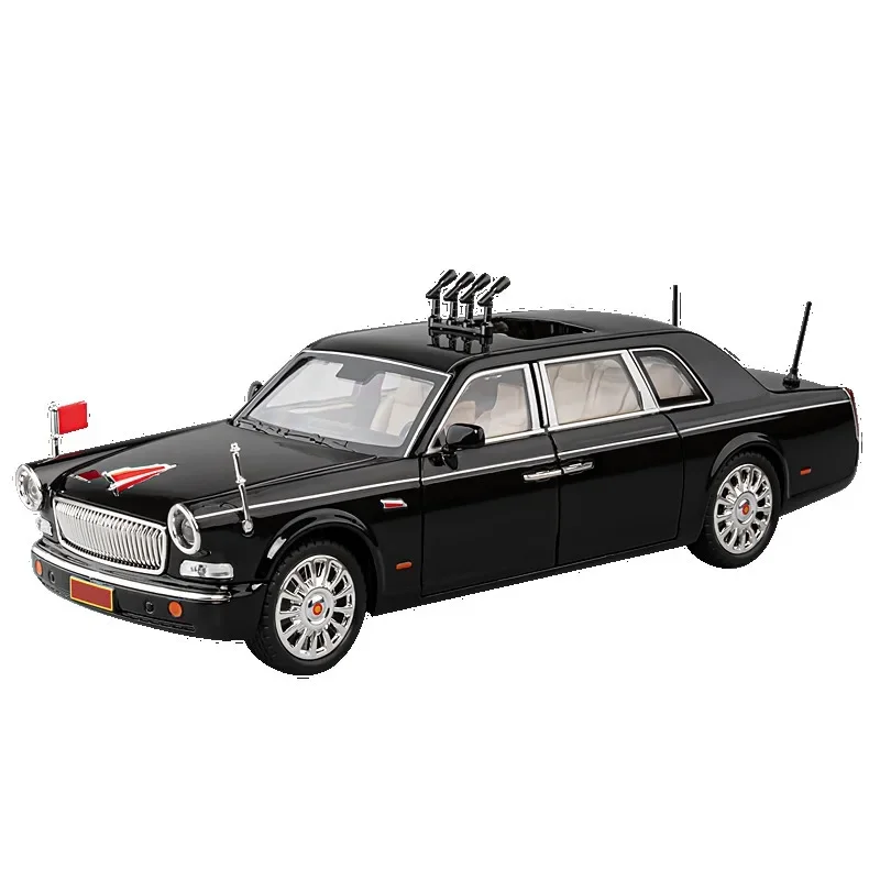 HONGQI 70th Anniversary Alloy Car Model Simulation 1/24 Pull Back Sound Light National Day Commemorative Gifts Diecast Vehicle