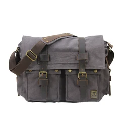 Fashion Genuine Leather +Cotton Canvas messenger Briefcase Bag Men Shoulder Sling Bag Crossbody Outdoor Casual Bag Retro Handbag