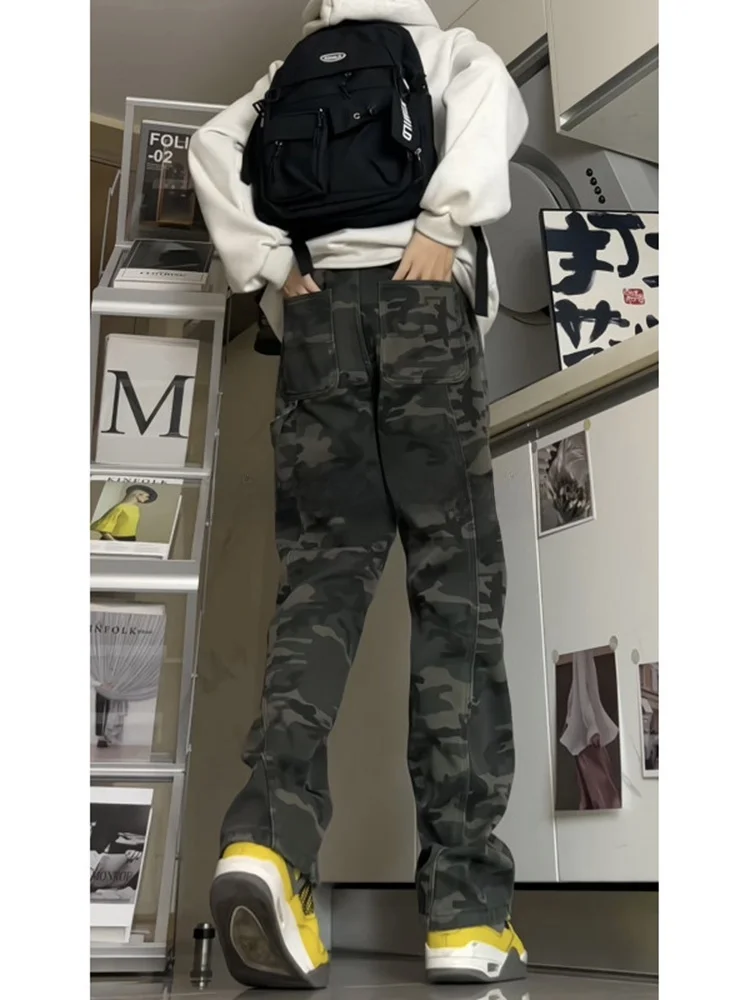 

American Sle Camouflage Workwear Jeans Men's Spring Autumn High Street Trendy Straight Leg Pants Youth Wear Resistant