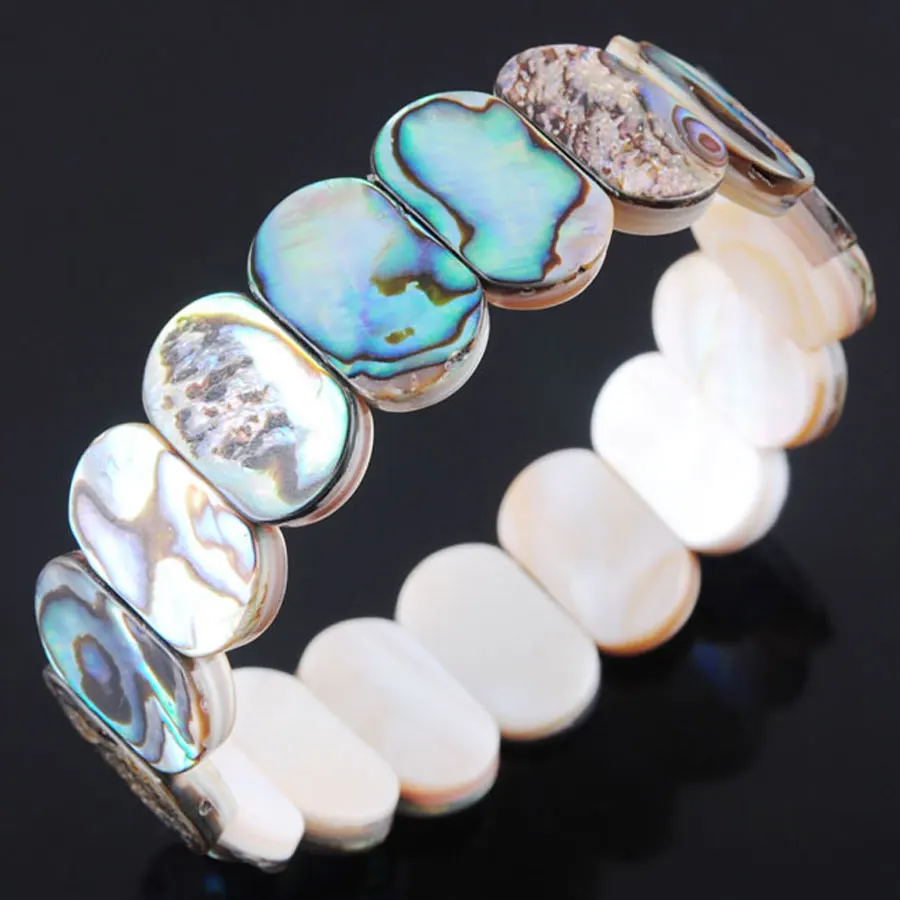 

New Fashion Natural Abalone Shell Bangle Beaded Stretchy Strand Bracelets Delicate Romantic Banquet Daily Wear Jewelry 7" AK3167