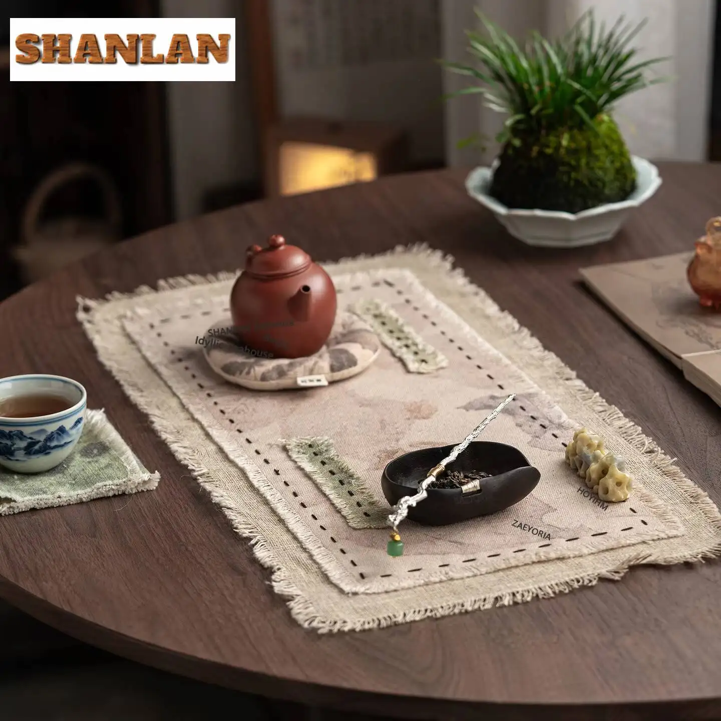 Woven with Hemp Pattern Tea Table Mats Zen Tea Professional Rag Drink Coaster Dinner Table Cloth Mat Tea Ceremony Supplies Craft