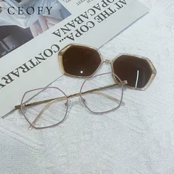 Ceofy Women Glasses Frame Fashion Optical Prescription Brand Design Sun Clip Polarized Sunglasses Polygon Eyeglasses Frame