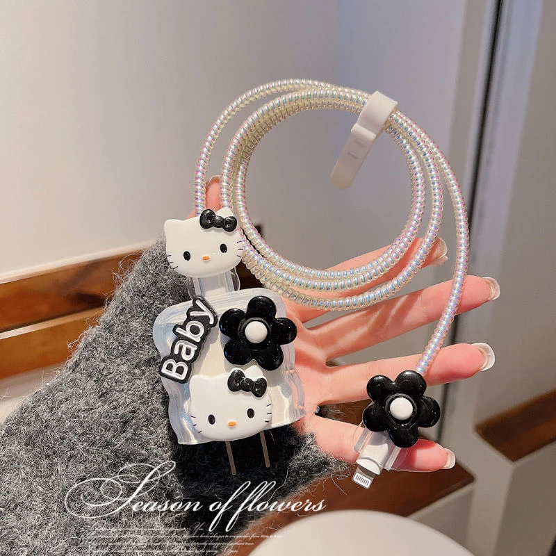 Kawaii Hellokittys Usb Cable Protector Earphone Wire Cord Protection Cover Data Charger Line Protective Sleeve for Iphone 13 12