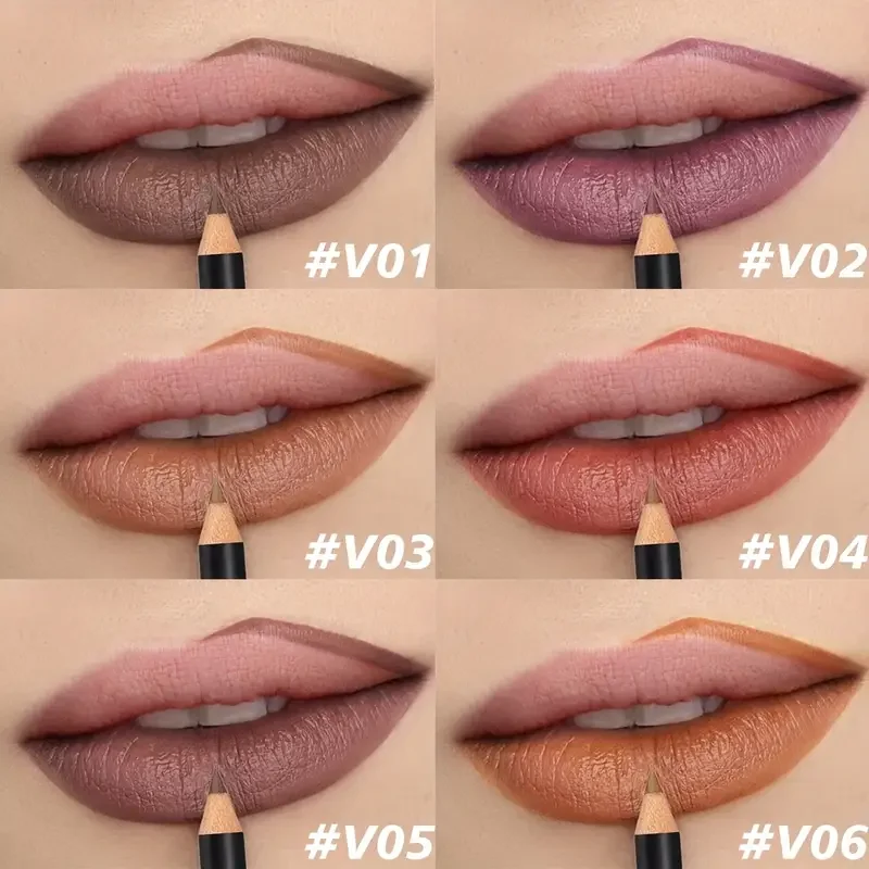 6 ชิ้น/เซ็ต Nude Lip Liner แต่งหน้าชุดกันน้ํา Matte Long Lasting Velvety Texture Lip Liner Lip Combpo เหมาะสําหรับ Daily Makeu