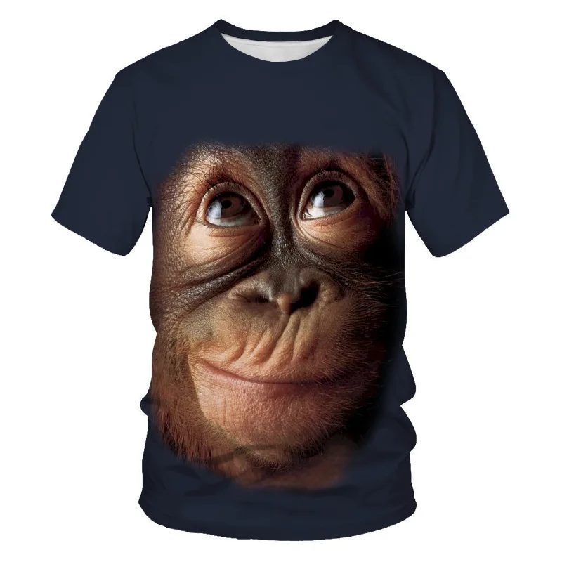 Funny Kiss Monkey Lip Graphic T Shirt for Men Clothing 3D Spoof Gorilla Orangutan Printed T-Shirt Unisex Short Sleeve Tops Tees