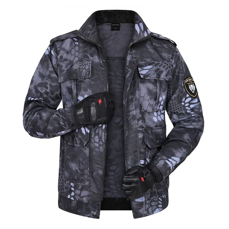 Snake Camo Tactical Sets Men Autumn Multi-pocket Wear-resistant Jackets+Breathable Straight Cargo Pants 2 Pcs Suits Training Set