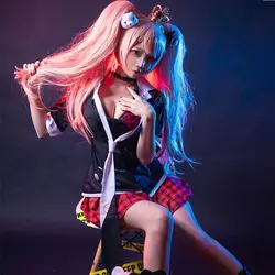Anime Danganronpa Cosplay Costume Enoshima Junko Uniform Cafe Work Clothes Short Skirt Double Tail Braid Wig
