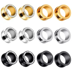 Double Flare Stainless Steel Tunnels Gauges Screwed Gem Rhinestones Tunnels Plugs Stretcher Jewelry 3-20mm