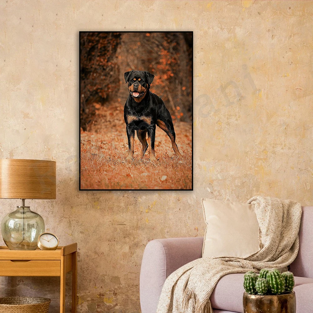 Black Rottweiler dog print, dog poster canvas wall art design for home and office decor print, animal lover gift