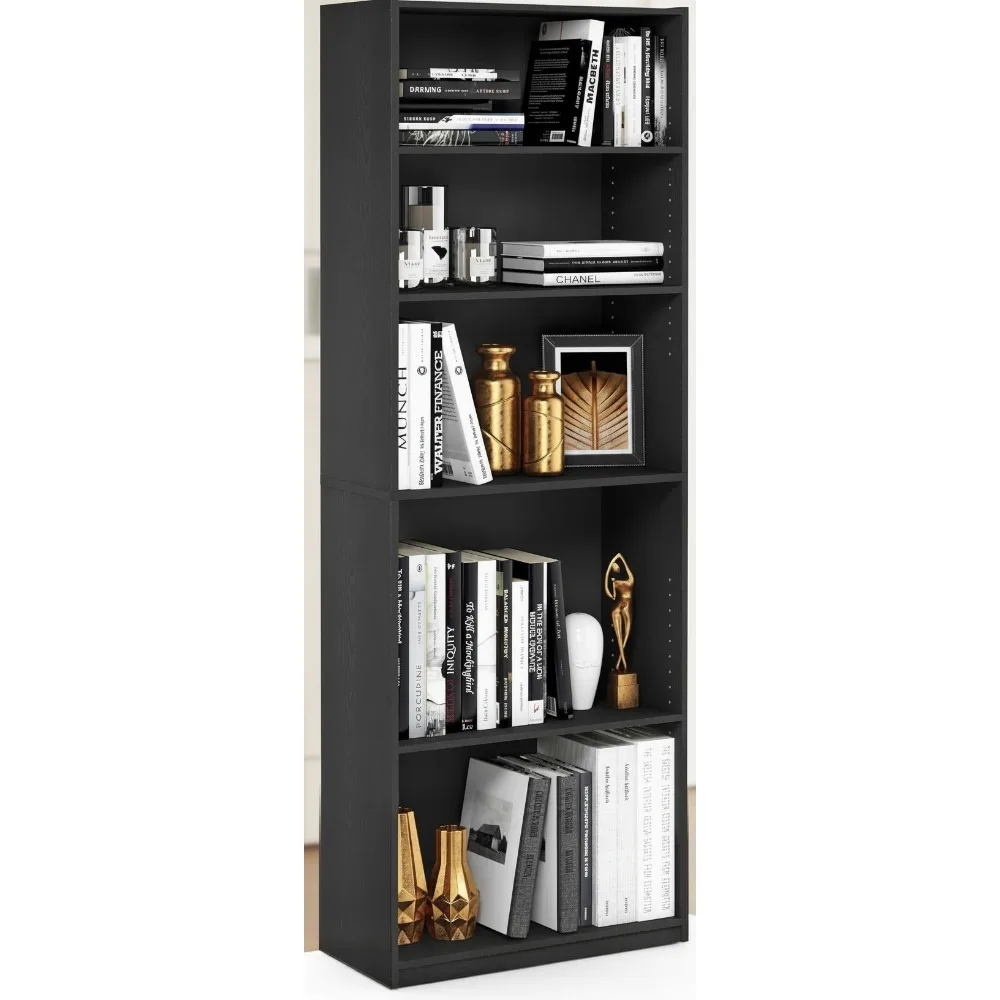 

5-Tier Adjustable Bookshelf, Modern Wood Bookcase for Living Room, Bedroom & Home Office Storage