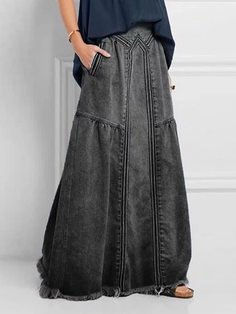 Gonna di jeans donna gonne lunghe oversize moda Vintage femminile Maxi gonna di jeans donna Casual allentata A vita alta A Line gonne