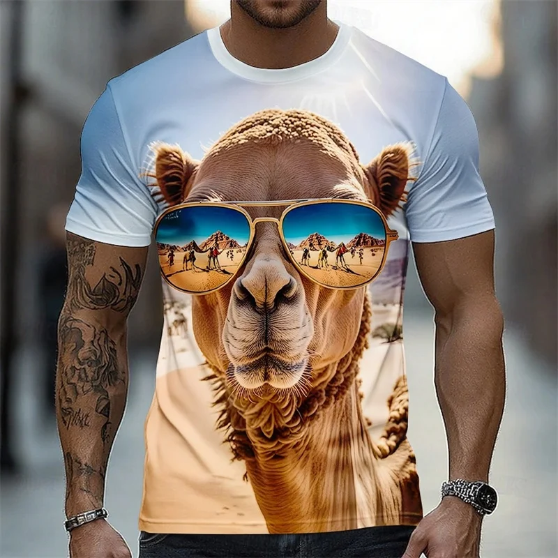 3D Funny Animal Print T-shirt For Men Cool Camel Funny Cow Chicken Graphic Short Sleeve T Shirts Personality Outdoor Loose Tees
