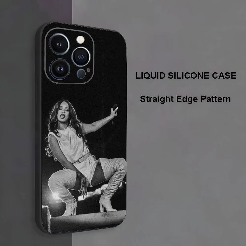 حافظة هاتف Singer R-Rihanna لهاتف iPhone 17,16,15,14,13,12,11,Pro Max,XS,X,XR,SE,Mini,8,7,غطاء أسود من السيليكون الناعم #2