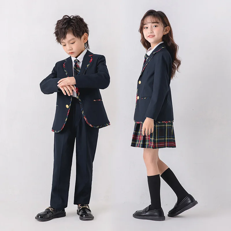 High-quality plaid lace performance suit  girls in British college style