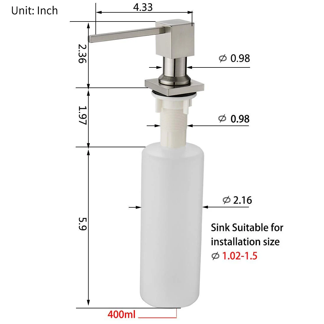 Botol sabun cair dapur 500ml Built-in pompa Dispenser sabun nikel disikat kuningan penghitung Sink wastafel tekanan tangan dapur hitam