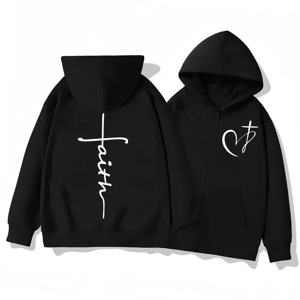 

Heart Cross Christian Jesus Print Zipper Hoodie High Quality Fashion Zip Up Hooded Sweatshirts Men Women Casual Loose Pullovers