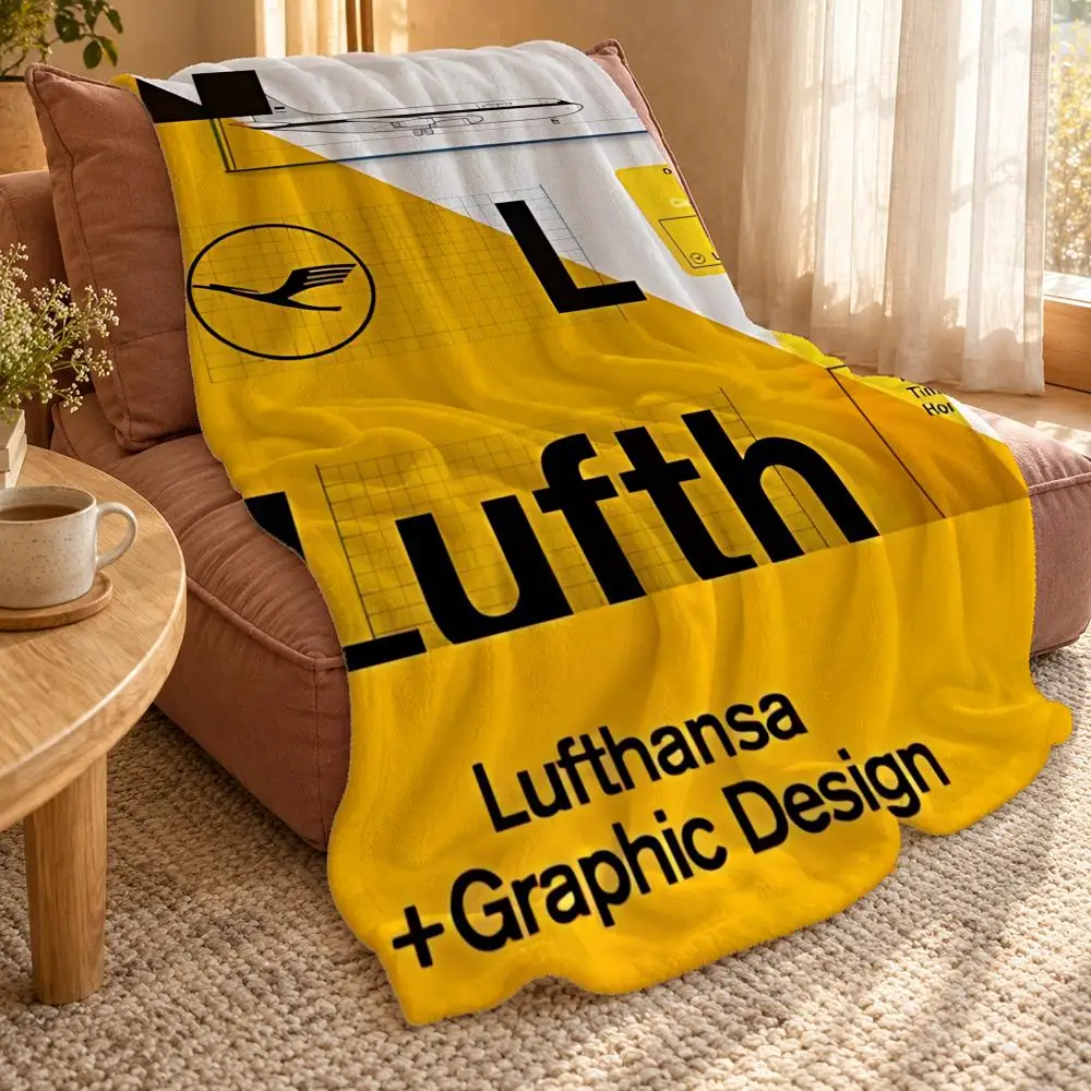 L-Lufthansa German Airlines Throw Double Sided Flannel Throw Blanket Soft Travel Camping Sofa Bed Home