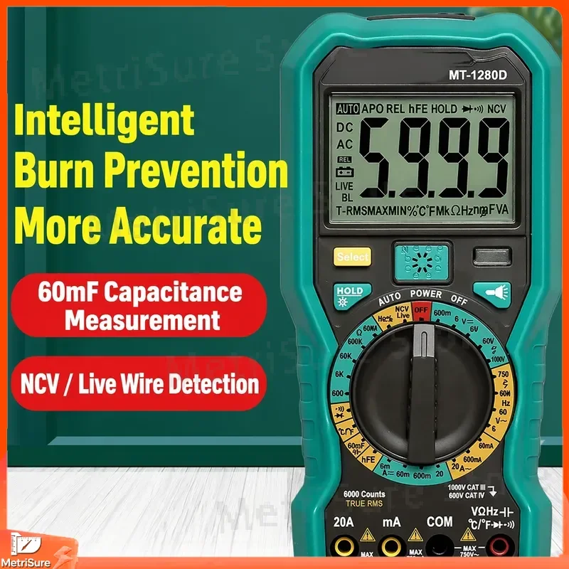Digital Capacitance Meter Multimeter with Auto Range True RMS Continuity Test Voltage Resistance Diode Tester for