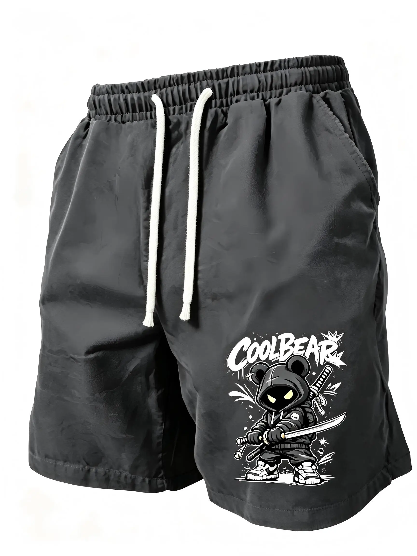 American Men's Summer Samurai Skateboarding Bear Letter Printed Comfortable Breathable Drawstring Shorts Outdoor Street Pants