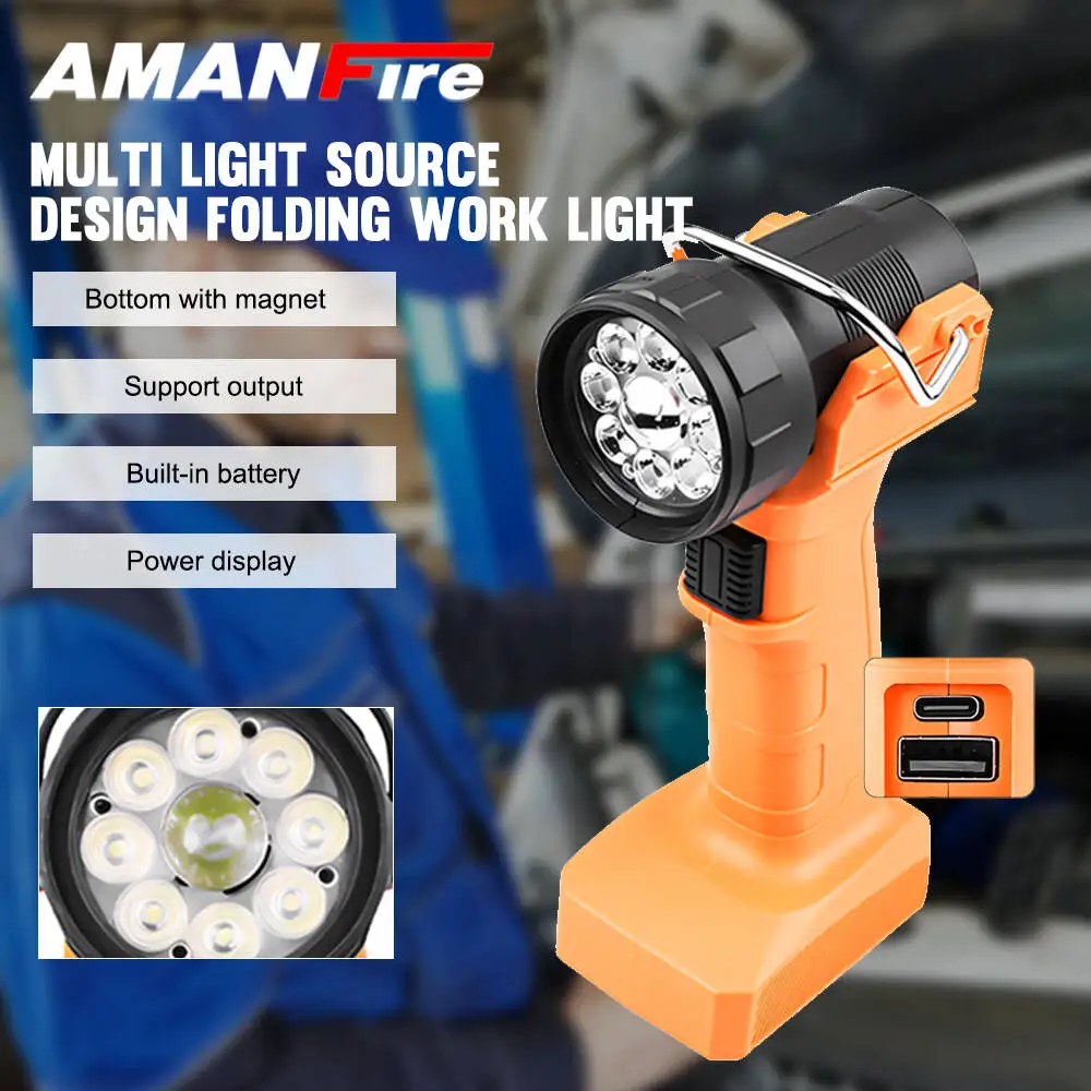 

Рабочий светильник Amanfire AH22, перезаряжаемый, на расстояние 100 м, ультра яркая лампа, регулируемый светодиодный многофункциональный портативный рабочий фонарь