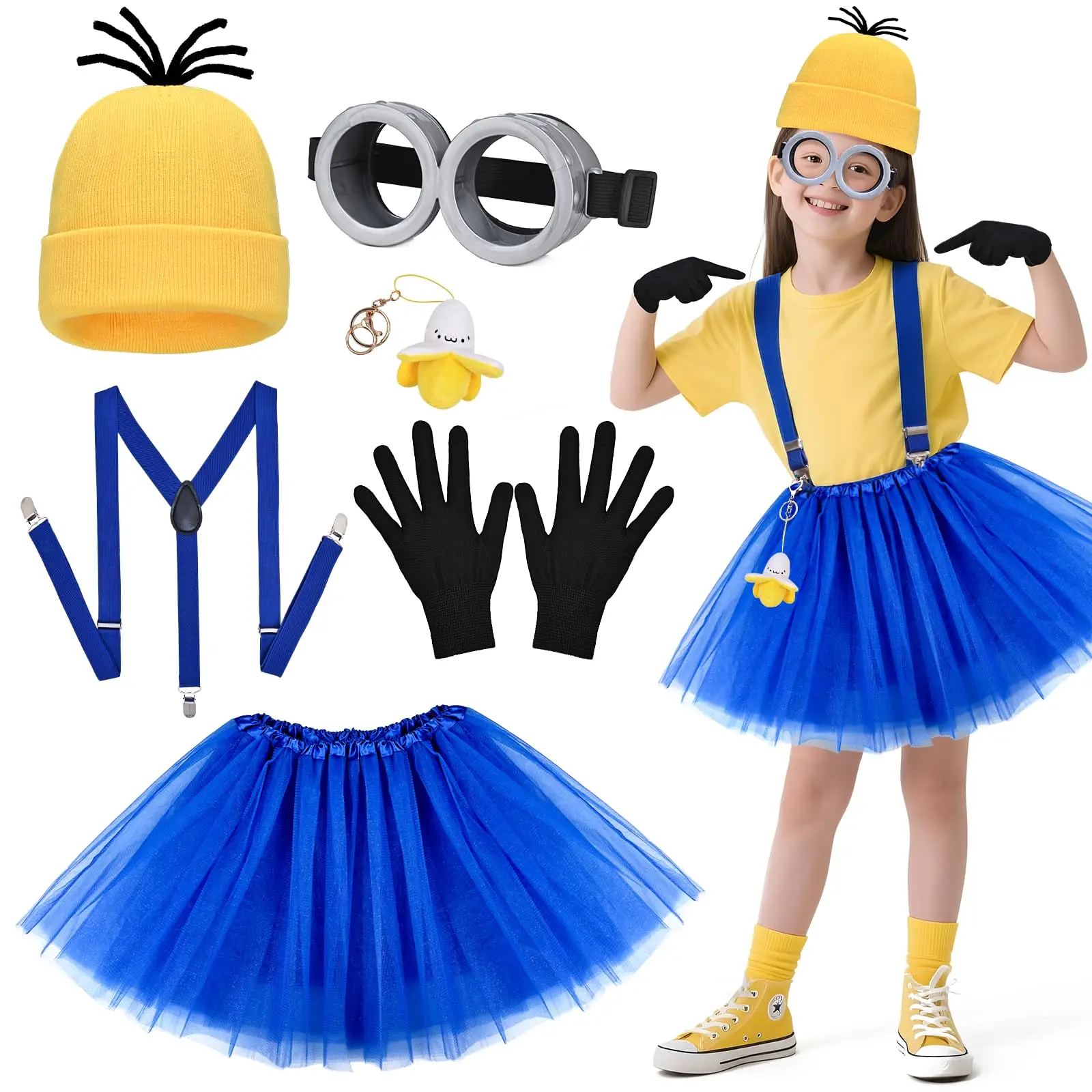 

Halloween Costumes for Girls Tutu Skirt Banana Doll Goggles Beanie Suspenders Gloves Costumes Accesories Party Cosplay Set