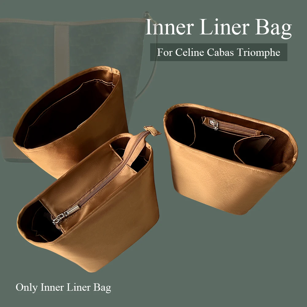 

Silk Satin Purse Organizer Insert Fit for Celine Cabas Triomphe Bucket Bag Zipper Inside Storage Bag Soft Inner Liner Bag In Bag