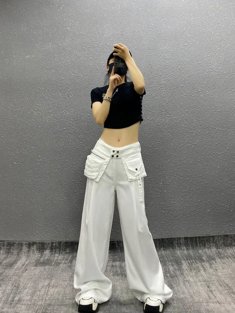

Casual High Waist Wide Leg Jeans Women's Spring New Style Handsome Pocket Straight Tube Floor-Length Pants Loose Slimming
