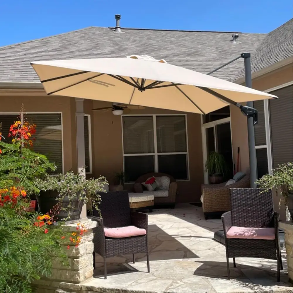 

10 Feet Patio Umbrella with Base Outdoor Cantilever Square Umbrella Aluminum Offset Umbrella with 360degree Rotation for Garden