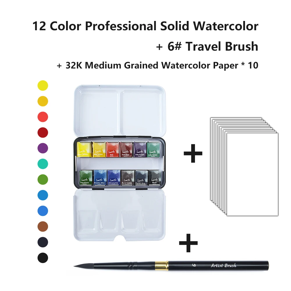 

SeamiArt 12Color Artist Grade Professional Watercolors Paint Set with 1pc Portable Metal Box for Drawing Watercolor Art Supplies