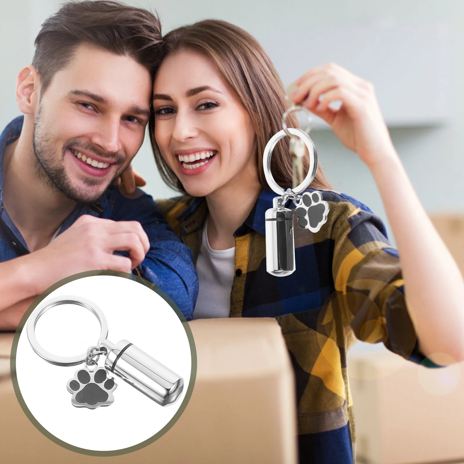 

Urn Keychain of The Lid Metal Ring Stainless Steel Titanium Pendants Ash Hanging Ornament Pet Container