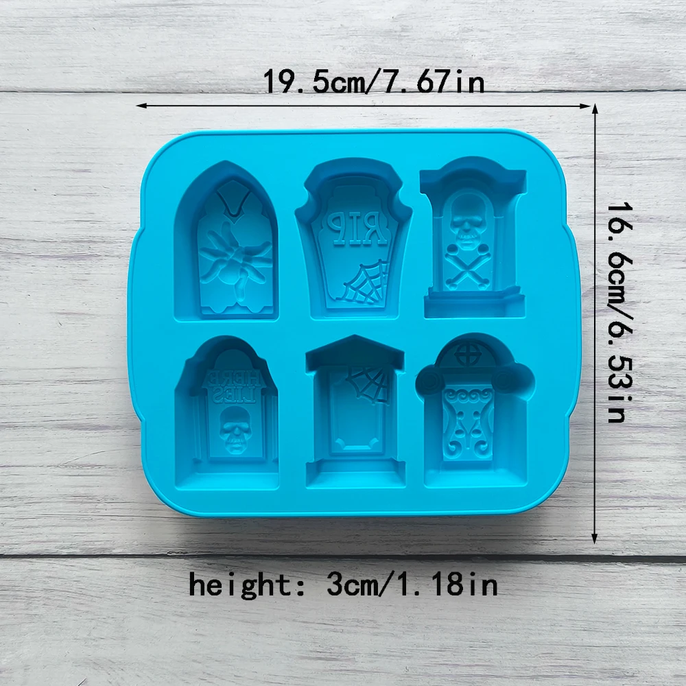 Silicone 6 Tombstones for Ice Cube Tray DIY for Halloween Decorative Cake Baking Accessories