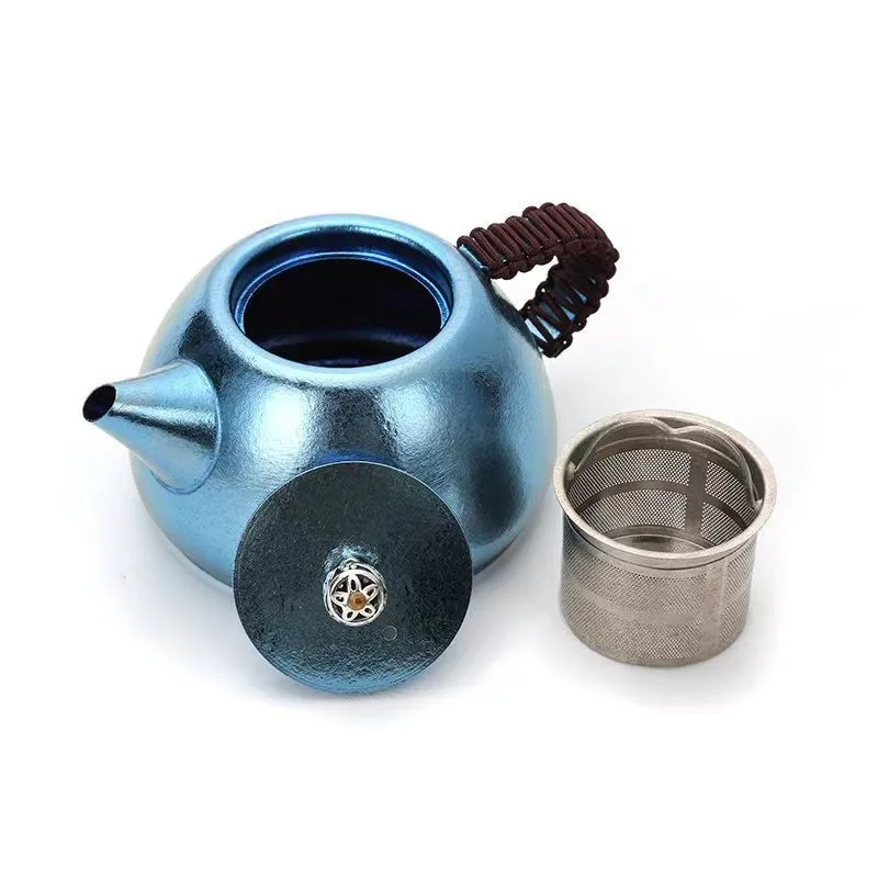 Titanium Teapot 450ML Mini Lightweight Kettle for Outdoor Camping Hiking Boil Water Tea Strainer Small Portable Firesafe Teaware