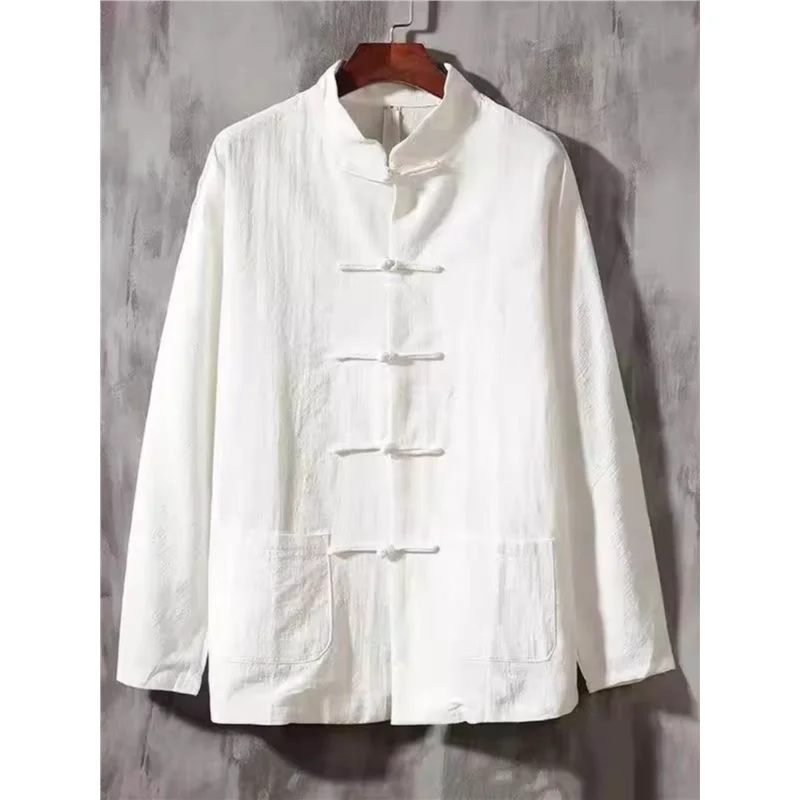 

Мужская хлопковая рубашка в традиционном китайском стиле с длинным рукавом, свободного кроя, для дзен-медитации, больших размеров, базовый слой для кунг-фу