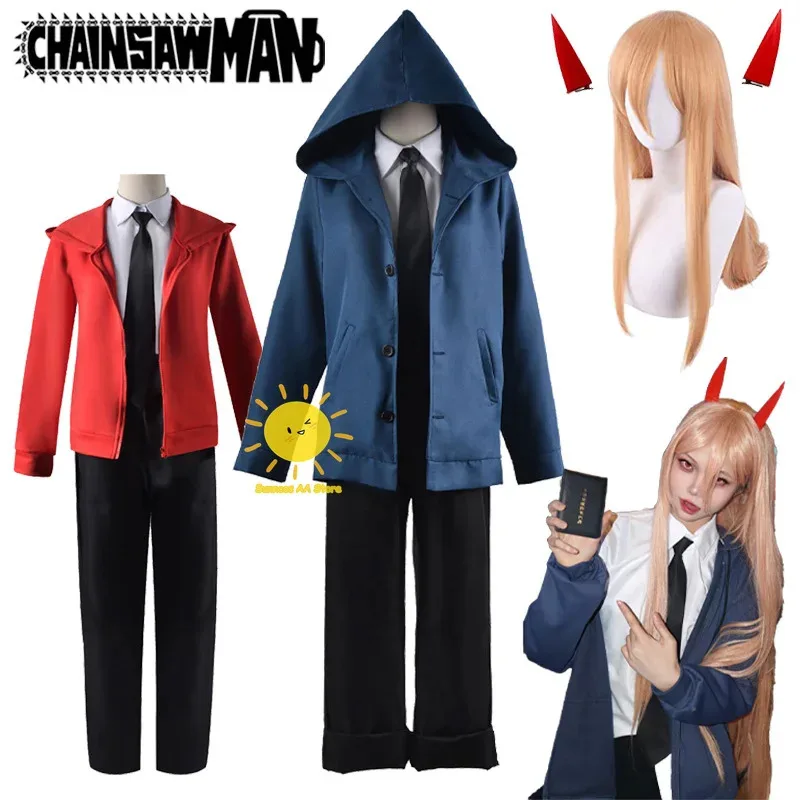 

Anime Power Cosplay Chainsaw Man Cosplay Costumes Power Red Blue Coat Suit Headwear Wig Halloween Carnival Party Cos Women Girls