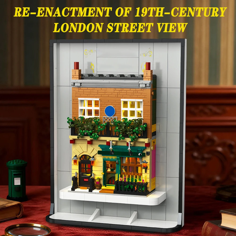 Creative Detective Memorial Hall Model Building Blocks Bricks Toy Gift Microscopic Street View Wall Painting Landscape Ornament